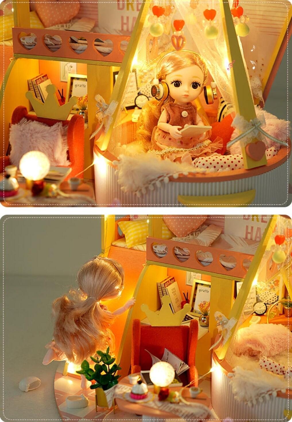 DIY Dollhouse Kit Dora&#39;s Castle Miniature Sweet Villa 1:12 scale Large Size Girls Dreams Villa Pink Life With Free Doll. - Rajbharti Crafts