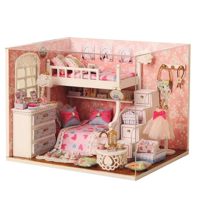 DIY Dollhouse Kit Sweet Bed Room Miniature Dollhouse (2 Styles) with Free Dust Cover Modern Miniature Dollhouse Kit Adult Craft DIY Kits