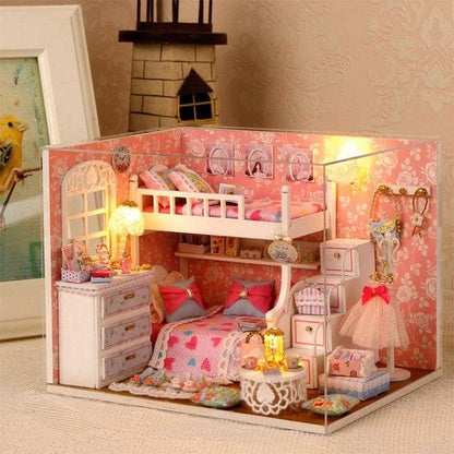 DIY Dollhouse Kit Sweet Bed Room Miniature Dollhouse (2 Styles) with Free Dust Cover Modern Miniature Dollhouse Kit Adult Craft DIY Kits