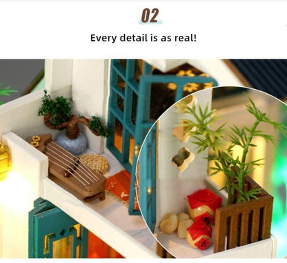Japanese Style DIY Dollhouse Kit Miniature Bungalow with Swimming Pool Japanese Style Miniature Villa With Free Dust Cover Adult Craft - Rajbharti Crafts