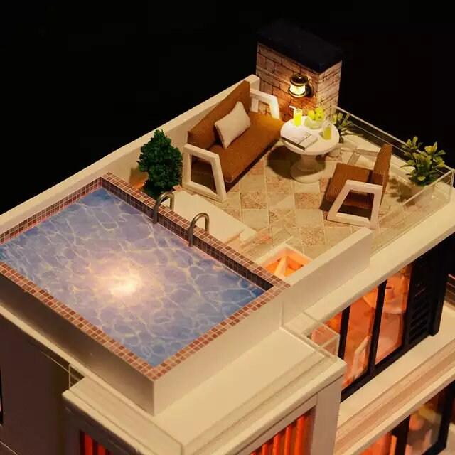 DIY Dollhouse Modern Two Story Apartment Miniature With Terrace Swimming Pool Dollhouse Toy For Children New Year Christmas Gift Adult Craft - Rajbharti Crafts