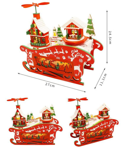 Merry Christmas DIY Dollhouse Kit Magical Christmas Night With Rotating Music Box - Sled Money Bank - Windmill Double Dtorey Dollhouse Gift - Rajbharti Crafts