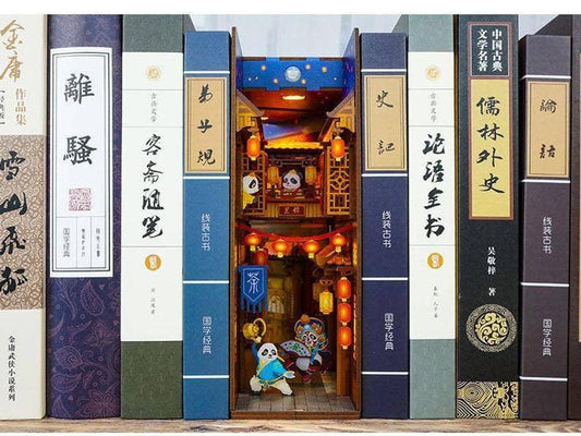 Kungfu Panda Book Nook - DIY Book Nook Kits - Japanese Alley Book Shelf Insert - Book Scenery - Bookcase with Light Model Building Kit
