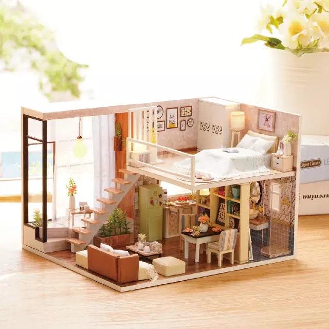1/24 Handmade DIY Miniature Dollhouse Kit Nordic Duplex Doll House,  Parent-Child