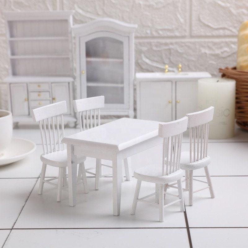 1:12 Scale - Dollhouse Furniture Miniature Dinning Table Set - 1 Dinning Table - 4 Chairs - Wooden Miniature Furniture - Dollhouse Furniture - Rajbharti Crafts
