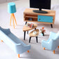 1:12 Scale - Dollhouse Furniture 8 Psc Set with Sofa Set, Book Shelf, Tea Table, LED TV With Stand And Light Lamp - Dollhouse Furniture