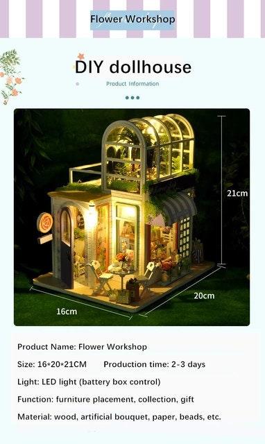 DIY Flower Workshop Dollhouse Kit Colorful Sunlight Plant Studio Miniature House Kit Adult Craft DIY Kits