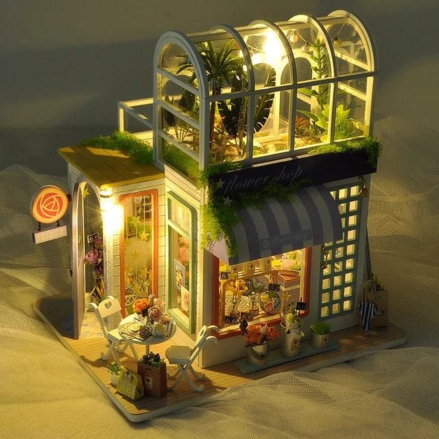 DIY Flower Workshop Dollhouse Kit Colorful Sunlight Plant Studio Miniature House Kit Adult Craft DIY Kits - Rajbharti Crafts