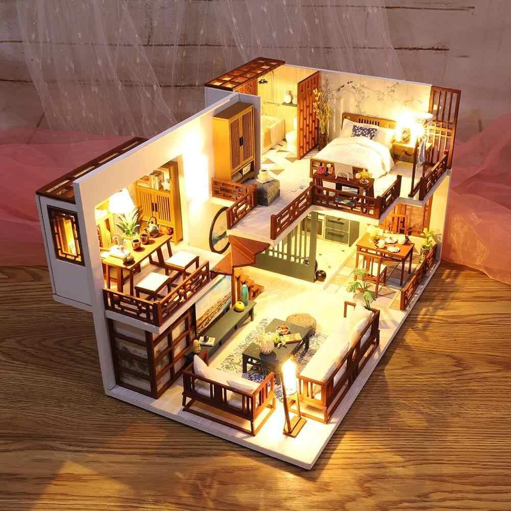 DIY Dollhouse Kit - Modern Living Room Miniature Dollhouse Kit - Duplex Apartment With FREE Dust Cover- Birthday, Christmas Gift Adult Craft - Rajbharti Crafts