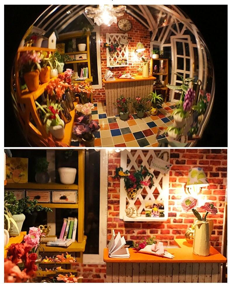 Flower Shop Nursery - DIY Dollhouse Kit - Plant Studio Miniature House Kit Adult Craft DIY Kits
