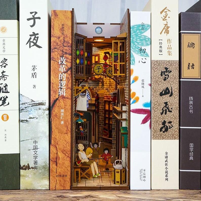 Shanghai Old Town Chinese Style Book Nook Kit DIY Doll House - Book Shelf Insert - Book Scenery - Bookcase -  with Light Model Building Kit