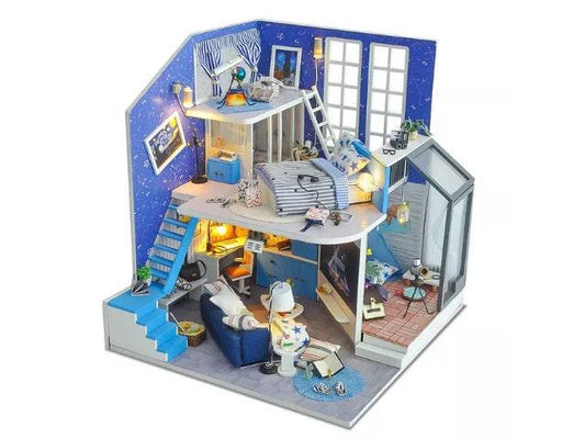 DIY Star View Hotel Dollhouse Kit Star Night Bedroom Miniature Dollhouse With Telescope Camping Room On Terrace And Free Dust Cover - Rajbharti Crafts