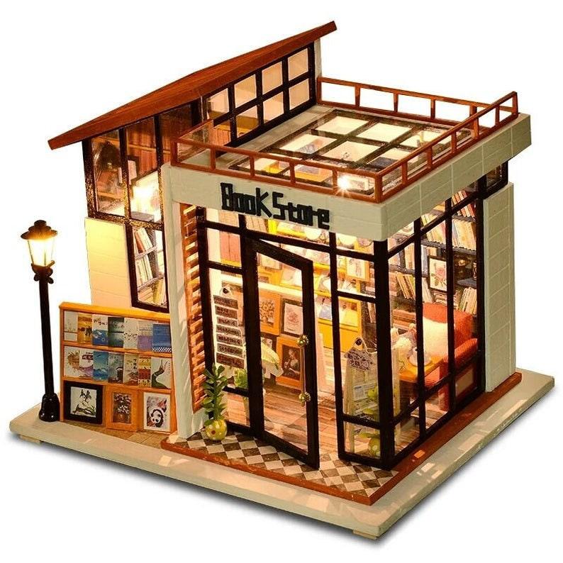 DIY Dollhouse Kit - Book Store Miniature - Book Shop Dollhouse Kit - Large Size With Detailed Furniture And Accessories Adult Craft DIY Kits