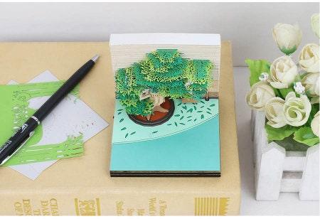 Tree House Miniature Model Building 3D Note Pad - Creative Memo Pad - Omoshiroi Block - DIY Paper Craft - Stationery Toys With LED - Gifts