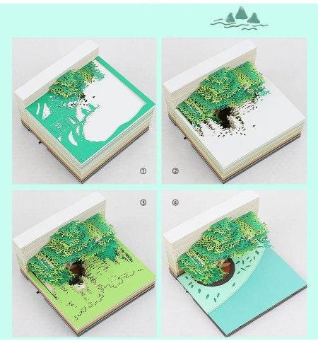 Tree House Miniature Model Building 3D Note Pad - Creative Memo Pad - Omoshiroi Block - DIY Paper Craft - Stationery Toys With LED - Gifts - Rajbharti Crafts