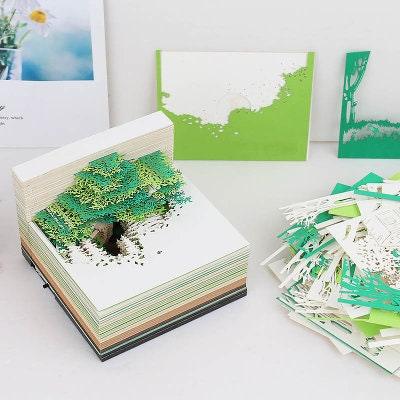 Tree House Miniature Model Building 3D Note Pad - Creative Memo Pad - Omoshiroi Block - DIY Paper Craft - Stationery Toys With LED - Gifts - Rajbharti Crafts