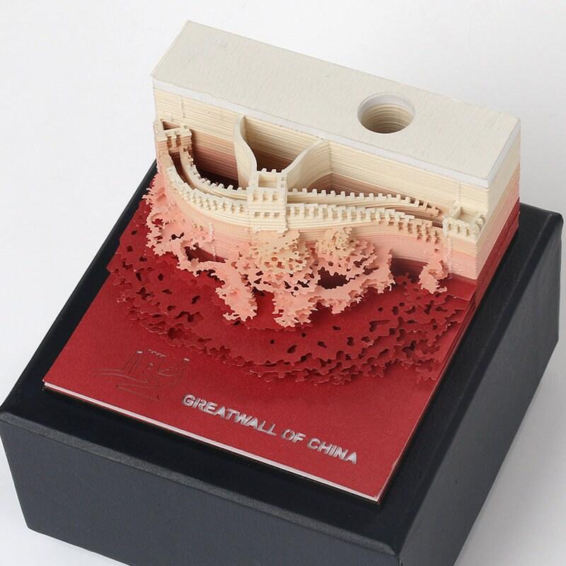 Great Wall Of China Model Building 3D Note Pad - 3D Art Memo Pad - Omoshiroi Block - Post Notes - DIY Paper Craft - Stationery Toys With LED