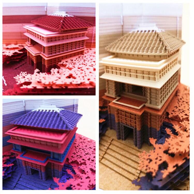 Japanese Architectural Model Building 3D Note Pad - Sticky Memo Pad - Omoshiroi Block - Post Notes - DIY Paper Craft - Stationery Toys Gift