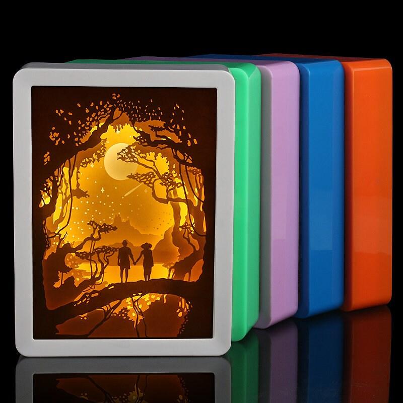 Romantic Night Shadow Box - 3D Paper Cut Light Box - Wall Hangings - Paper Cut Lamp - Laser Cut 3D Night Light With Frame, LED - Photo Frame - Rajbharti Crafts