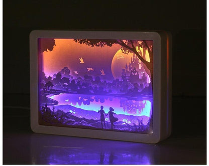 Moonlight Dream Shadow Box - 3D Paper Cut Light Box - Wall Hanging - Paper Cut Lamp - Decorative 3D Night Lamp With Frame,LED - Photo Frame - Rajbharti Crafts