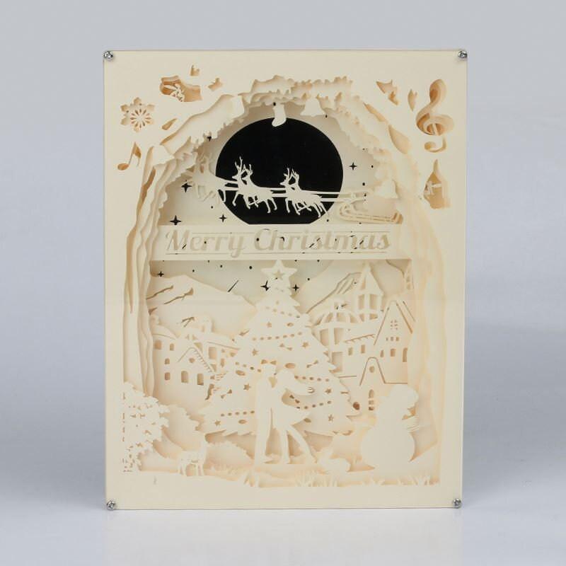 Merry Christmas Shadow Box - 3D Paper Cut Light Box - Christmas Light Box - Paper Cut Lamp - Decorative 3D Night Lamp - Christmas Gifts - Rajbharti Crafts