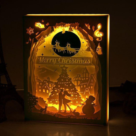 Merry Christmas Shadow Box - 3D Paper Cut Light Box - Christmas Light Box - Paper Cut Lamp - Decorative 3D Night Lamp - Christmas Gifts
