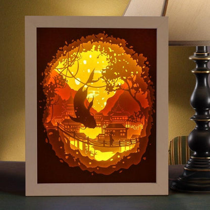 Bedside Lamp Shadow Box - 3D Paper Cut Light Box - Wall Hanging - Paper Cut Lamp - Decorative 3D Night Lamp With Frame,LED - Photo Frame