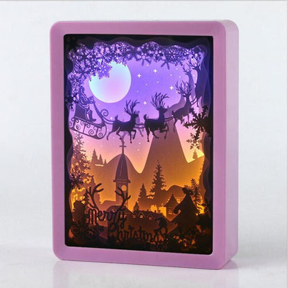 Christmas Night Shadow Box - 3D Paper Cut Light Box - Christmas Light Box - Paper Cut Lamp - 3D Night Light With LED - Christmas Gifts - Rajbharti Crafts