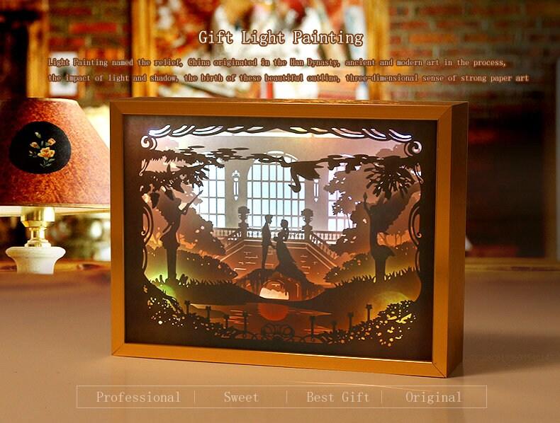 Wedding Scene Shadow Box - 3D Paper Cut Light Box - Wall Hanging - Paper Cut Lamp - Decorative Bedside Night Lamp With Frame,LED- Wall Decor