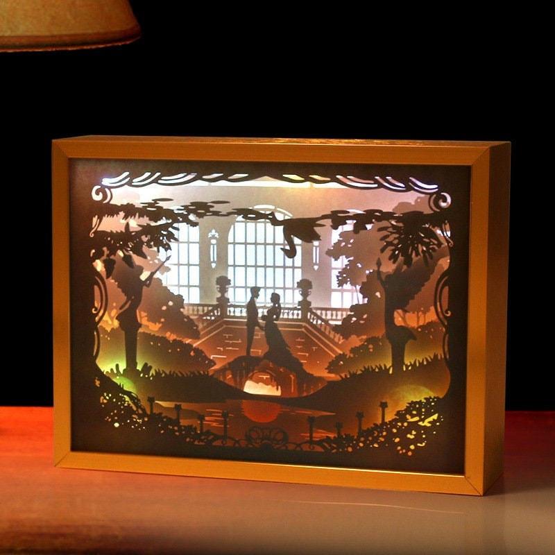 Wedding Scene Shadow Box - 3D Paper Cut Light Box - Wall Hanging - Paper Cut Lamp - Decorative Bedside Night Lamp With Frame,LED- Wall Decor - Rajbharti Crafts