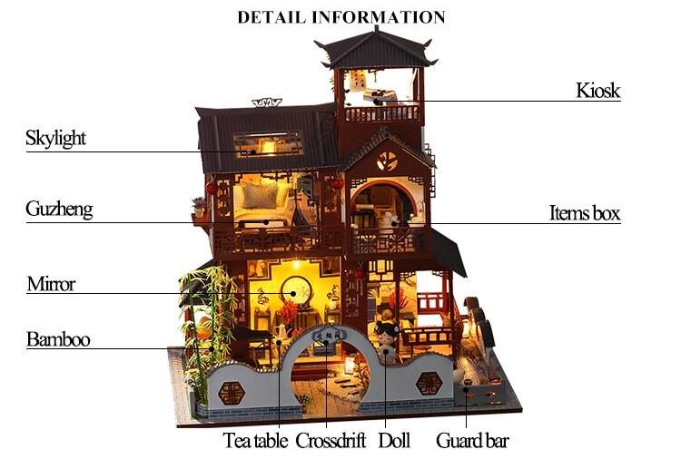 DIY Japanese Dollhouse Traditional Style Two Floor Villa Wooden Miniature