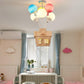 Kids Room Decor - Chandelier Pendant Ceiling Lights - Balloon Chandelier Lamp With Wooden Miniature Dollhouse - Kids Room Air Balloon House