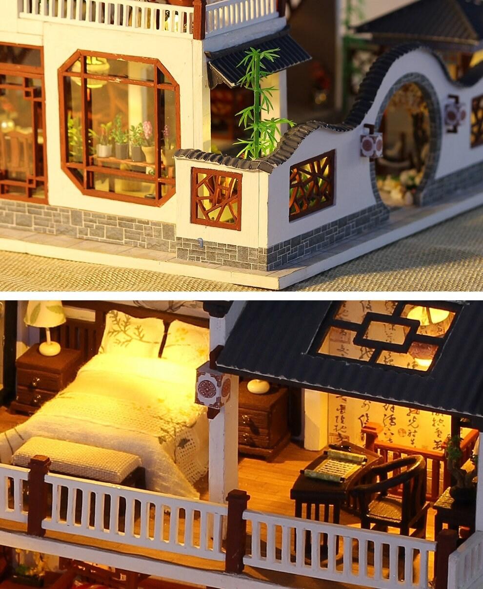 DIY Chinse Style Villa Wooden Miniature Doll House Kit Large Scale With  Light Adult Craft Gift Decor 