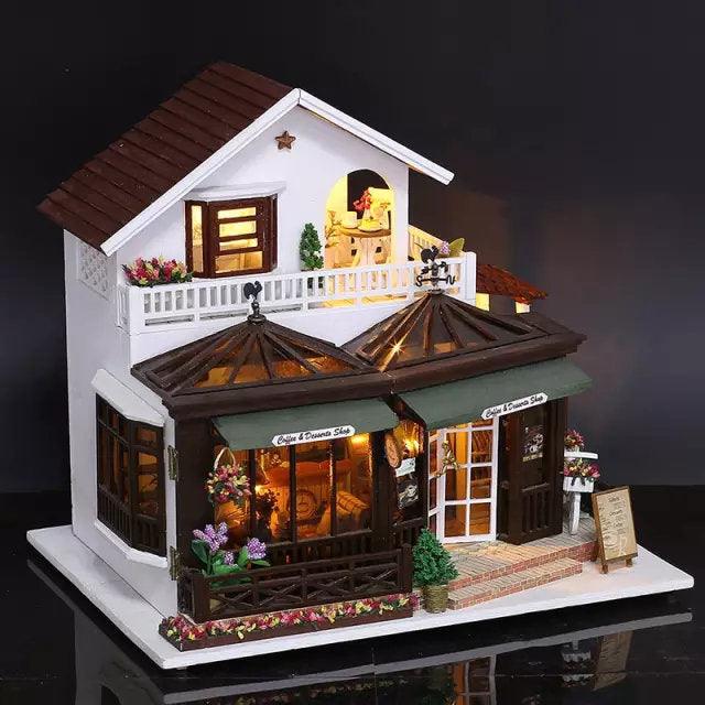 DIY Dollhouse Kit Afternoon Coffee Shop Dollhouse Miniature Coffee & Dessert Cafe Dollhouse Kit European Style Dollhouse Adult Craft