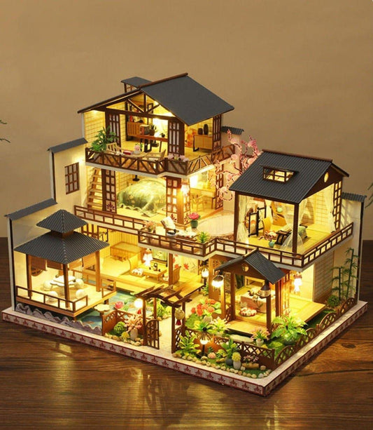 DIY Dollhouse Kit Dreams Night Villa Japanese Ancient Style Large Size Miniature Adult Craft Best Christmas Gift Birthday Gift for Children