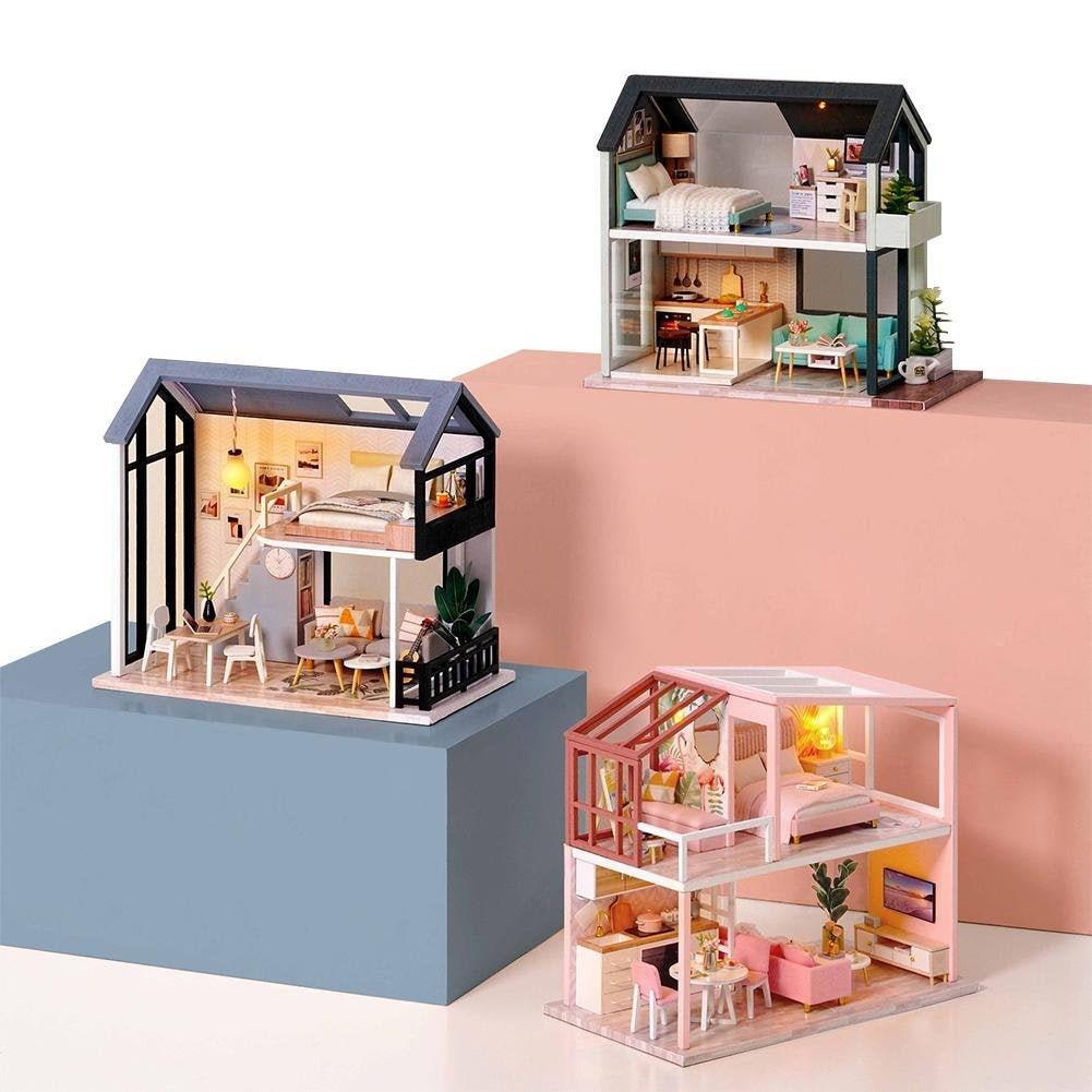 DIY Dollhouse Kit American Retro Style Miniature Living Room Dollhouse Available In 3 Style - Best Birthday , Christmas Gifts