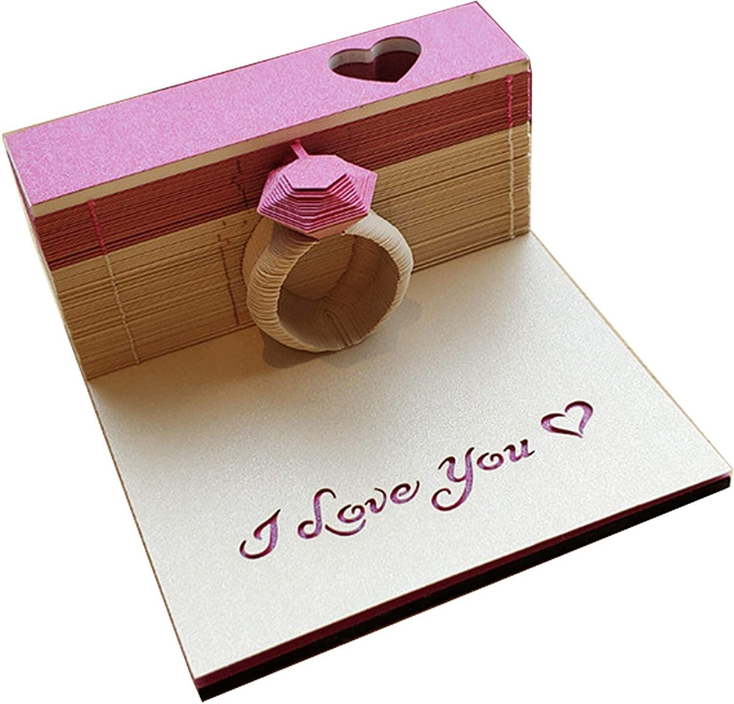 Proposal Ring 3D Note Pad - Creative Memo Pad - Omoshiroi Block - Romantic Gift - Engagement Ring - Gift For Love - Stationery Toys With LED - Rajbharti Crafts