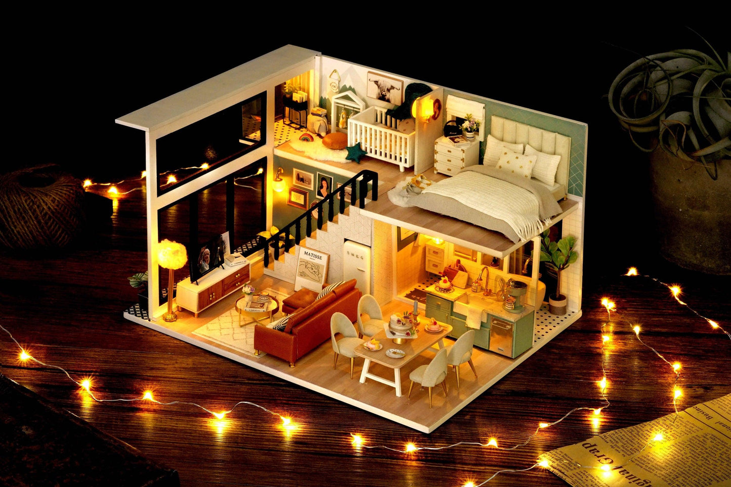 DIY Dollhouse Kit Comfortable Time Modern Style Living Apartment Gift - Living Room Miniature - Best Christmas, Birthday Gift for Children