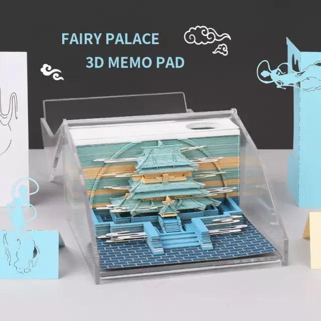 Chinese Fairy Palace Miniature 3D Note Pad - Creative Memo Pad - 3D Omoshiroi Block - DIY Paper Craft - Stationery Toys With LED - Gifts