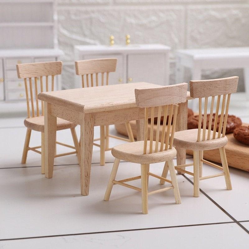 1:12 Scale - Dollhouse Furniture Miniature Dinning Table Set - 1 Dinning Table - 4 Chairs - Wooden Miniature Furniture - Dollhouse Furniture - Rajbharti Crafts