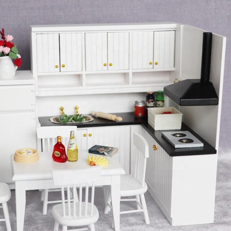 1:12 Scale - Dollhouse Kitchen Furniture Set 2 Pcs Kitchen Cabinet with Sink and Stove Ventilator - Miniature Dollhouse Furniture