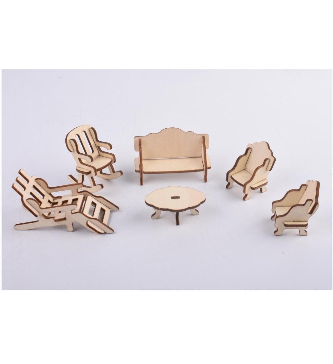 1:24 Scale - Dollhouse Furniture 34 Psc Set with Living Room, Kitchen, Bedroom and Bathroom Furniture Miniature Set - Dollhouse Furniture