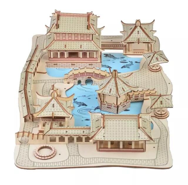 DIY Wooden Doll House Kit - Japanese Traditional Garden Scenery 3D Wooden Puzzle Mechanical Model Building Kit - Wooden Puzzle Dollhouse - Rajbharti Crafts