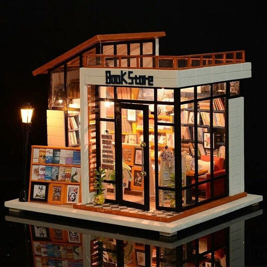 DIY Dollhouse Kit - Book Store Miniature - Book Shop Dollhouse Kit - Large Size With Detailed Furniture And Accessories Adult Craft DIY Kits