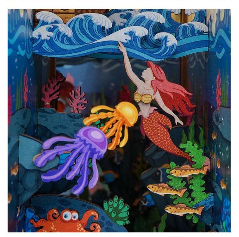 The Little Mermaid Book Nook Kit - Sea Girl Book Nook - City Under Sea Book Shelf Insert Book Scenery Bookcase with LED Model Building Kit - Rajbharti Crafts