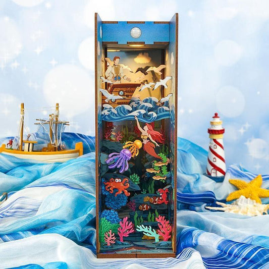 The Little Mermaid Book Nook Kit - Sea Girl Book Nook - City Under Sea Book Shelf Insert Book Scenery Bookcase with LED Model Building Kit