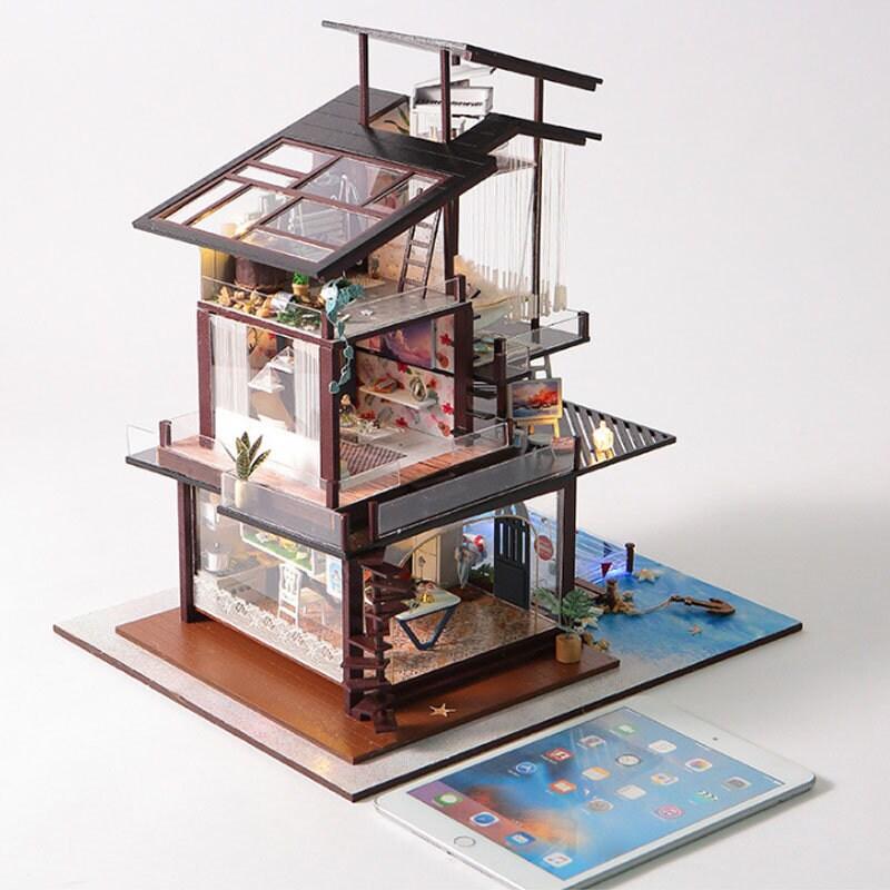 Coastal Villa Dollhouse - DIY Dollhouse Kit - Swimming Pool Dollhouse - Backyard Sea Miniature Large Size Dollhouse Best Birthday Gifts - Rajbharti Crafts