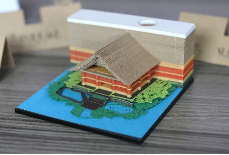 Dreamy Cottage Miniature 3D Note Pad - Creative Memo Pad - 3D Omoshiroi Block - DIY Paper Craft - Stationery Toys With LED - Gifts