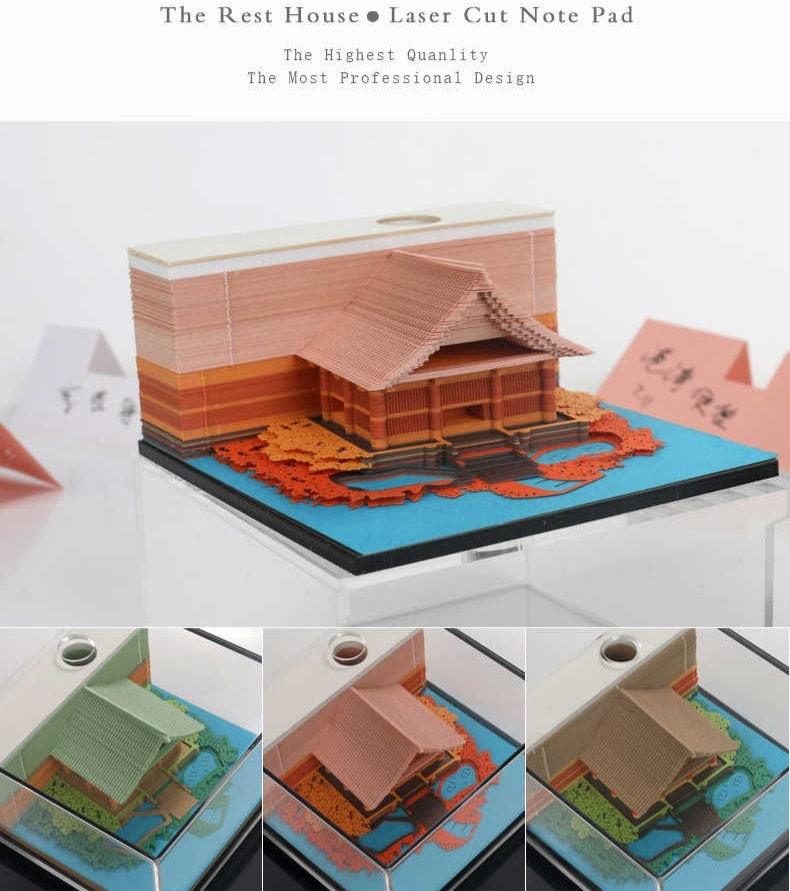 Dreamy Cottage Miniature 3D Note Pad - Creative Memo Pad - 3D Omoshiroi Block - DIY Paper Craft - Stationery Toys With LED - Gifts - Rajbharti Crafts