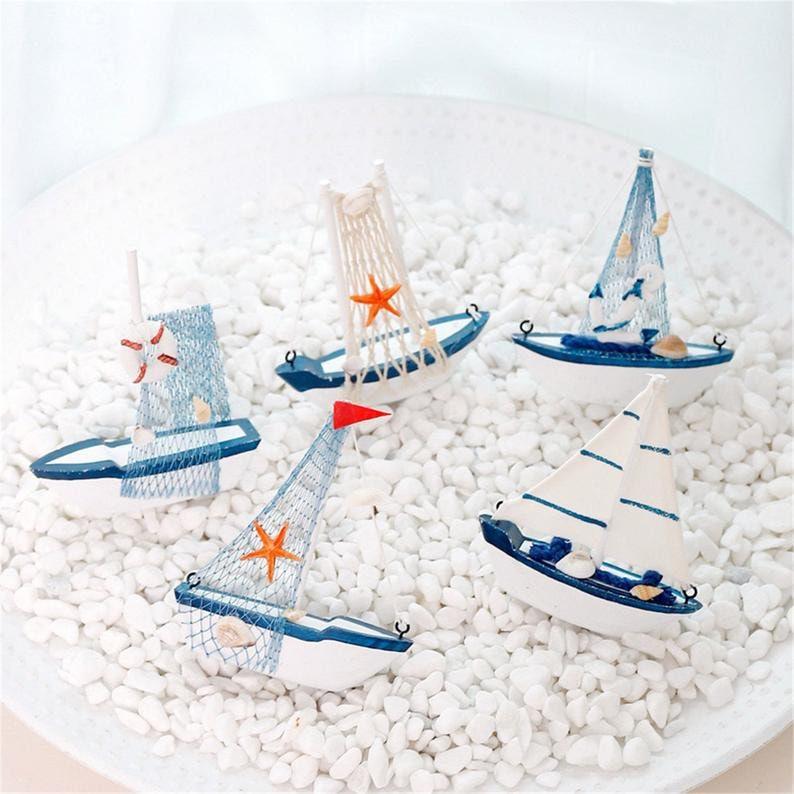 Miniature Sailboat Model - Ferry Ship Model - Mediterranean Style Sailboat - Wooden Miniature Ship - Marine Decoration - Nautical Decoration - Rajbharti Crafts